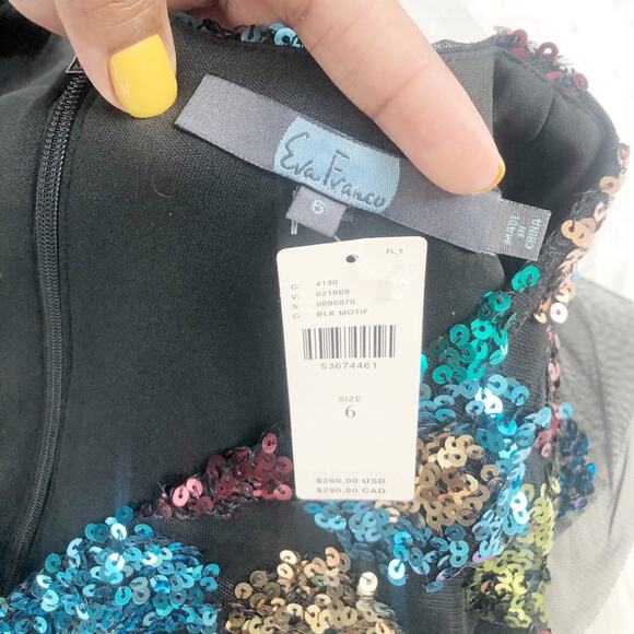 Anthropologie Women's Eve Franco Glenna Black Sequined V-Neck Dress 6 NEW - Picture 3 of 6